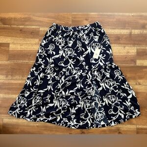 Moon Orchid Flowy Maxi Navy and White Skirt with Front Split